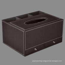 Quality Leather Tissue Paper Box Organizer with Drawer